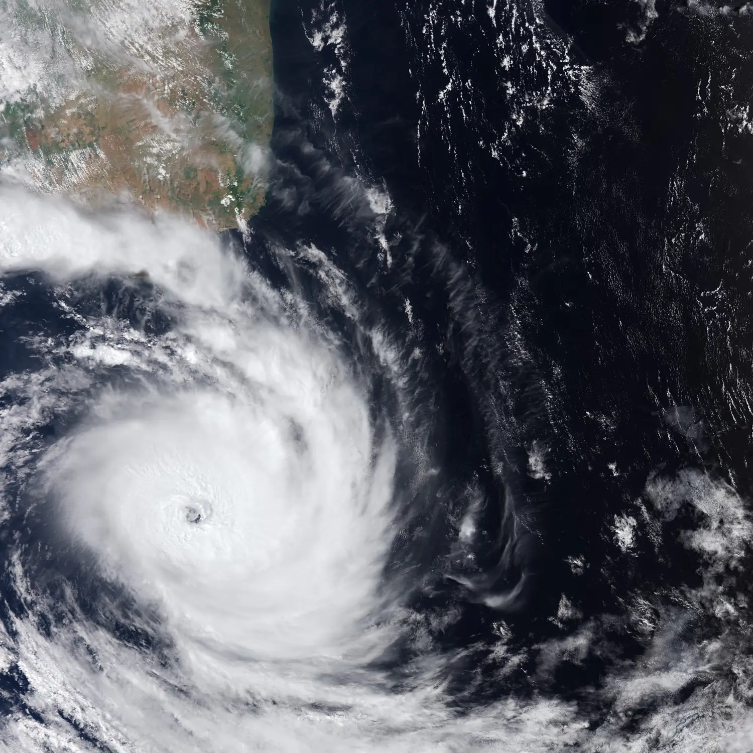 The photo shows the cyclone Dikeledi south of Madagascar on 16 January 2025, as seen from space by the Copernicus Sentinel-3 mission.