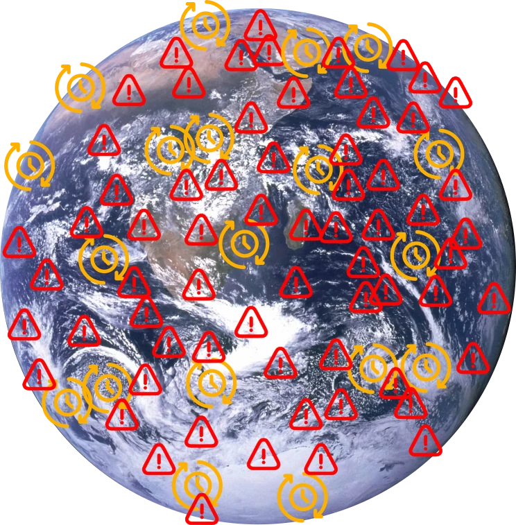 Illustration of global environmental challenges distributed across the planet