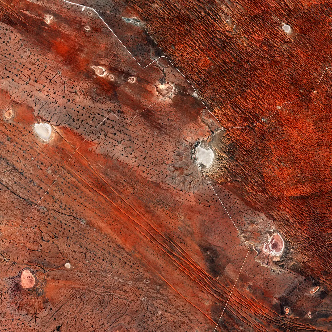 The photo shows southeast Namibia and the western edge of the Kalahari Desert, captured from space by the Copernicus Sentinel-2 mission.